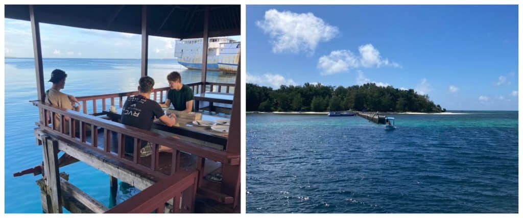 students on the boat and the sea in sulawesi