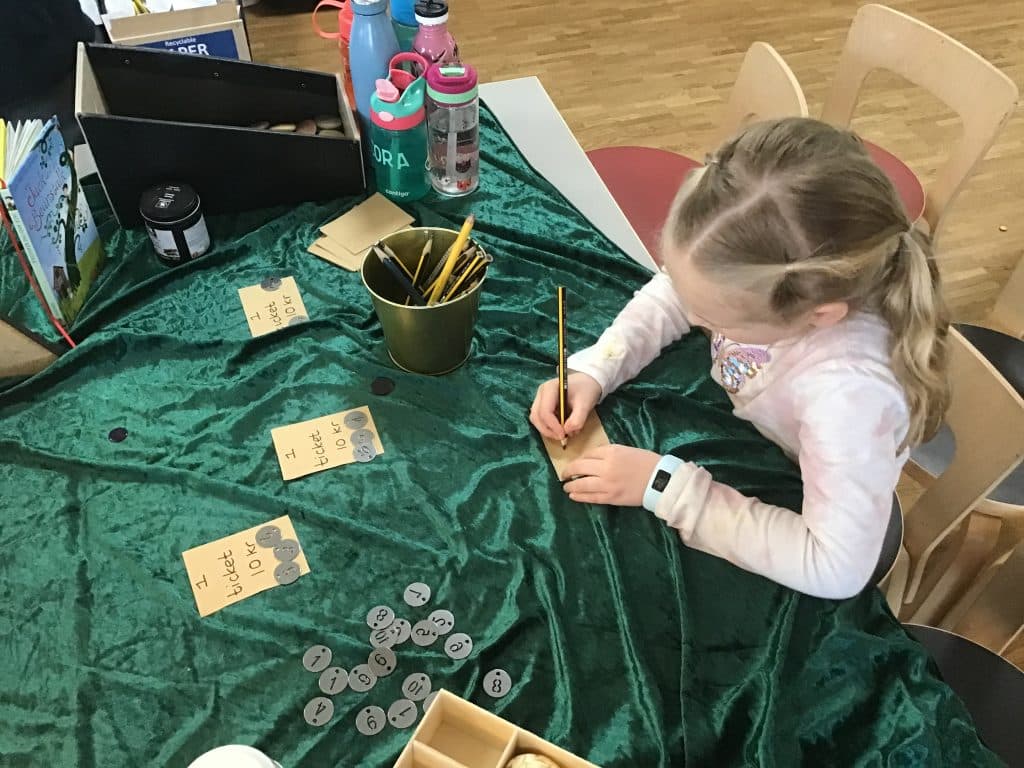 Kindergarten student learning numbers