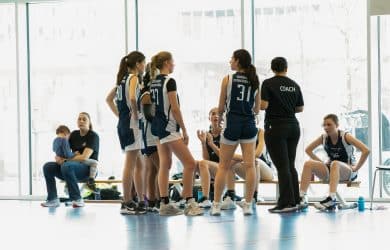 basketball team with coach